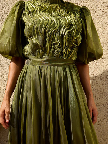 Olive Lumière Organza Gown