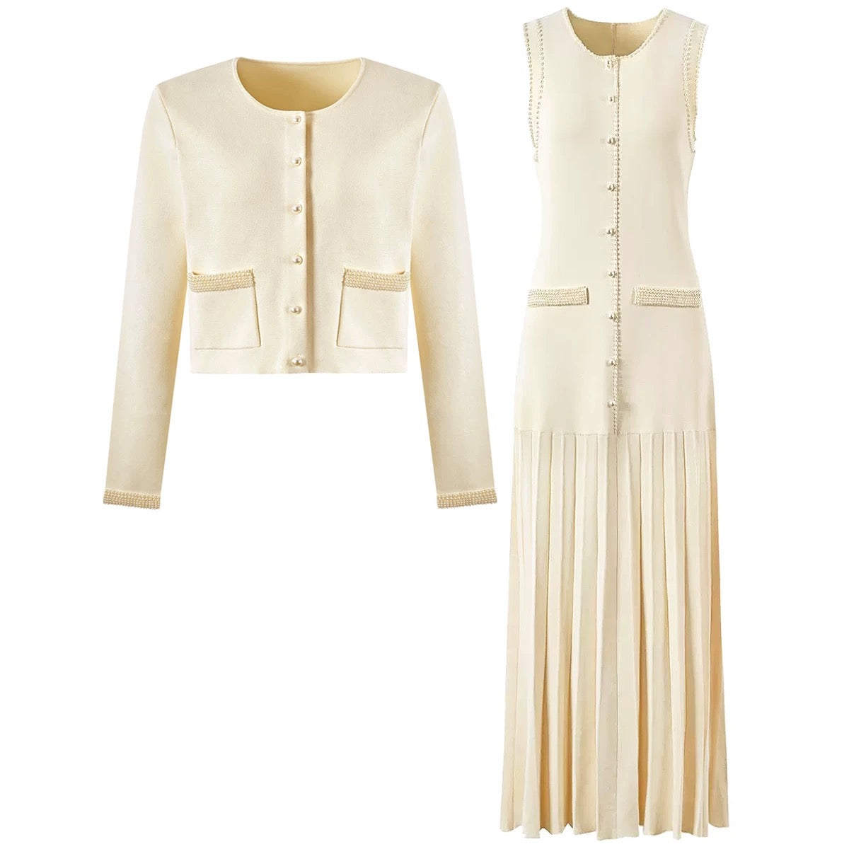 Duchesse Pearl Trim Knit Set
