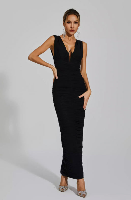 Cherie V-neck ruched maxi dress