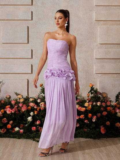 Lila Bloom Ruffle Strapless Gown