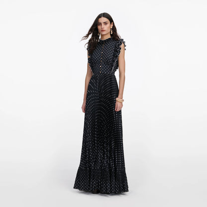Noir Polka Pleated Maxi Dress