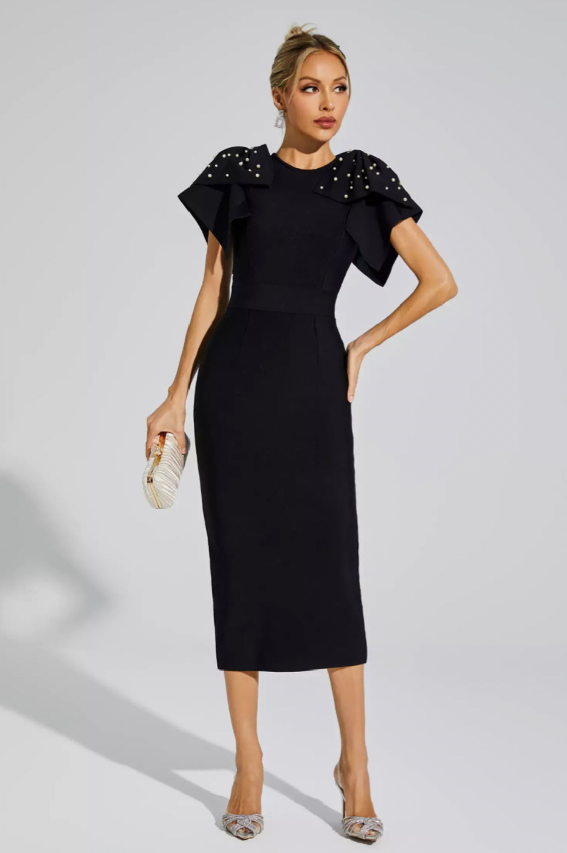 Kassidy beads embellished black midi dress