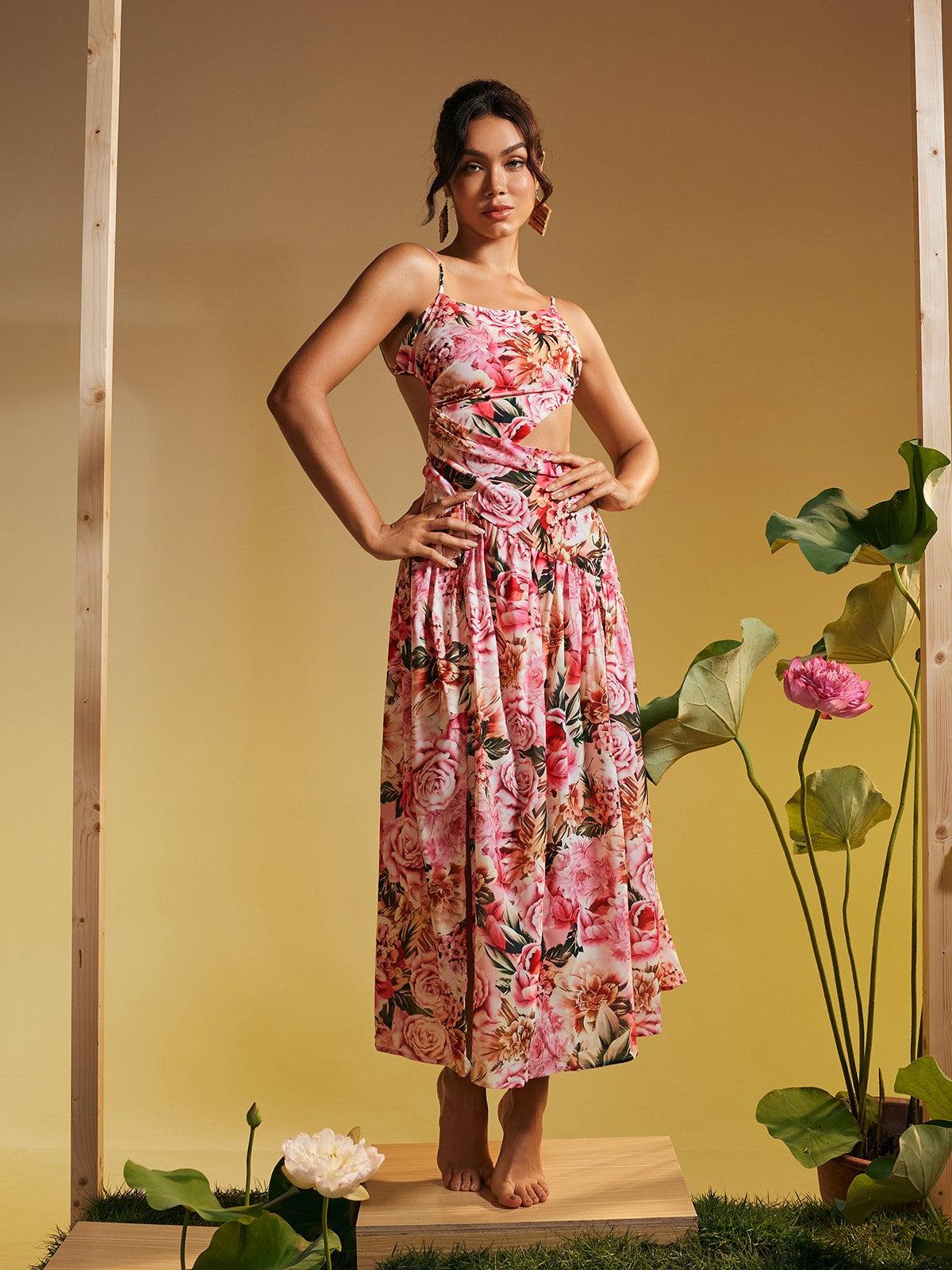 Audrey floral cutout midi dress