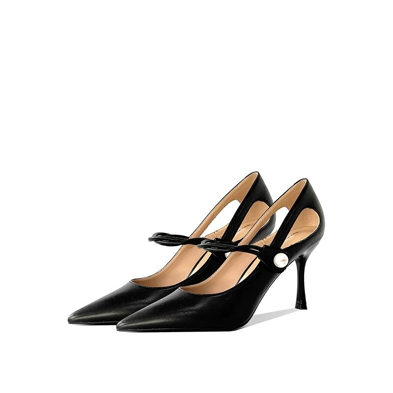 Pearl Detail Black Heels