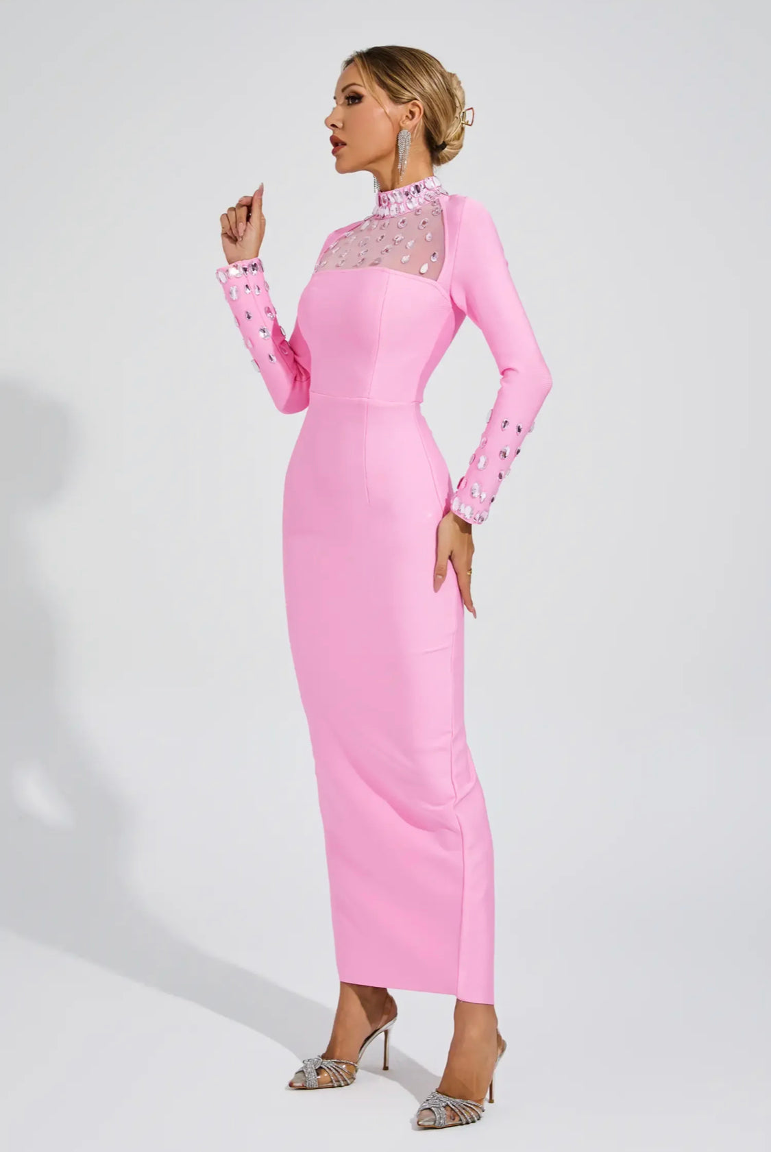 Elsa rhinestone pink maxi dress