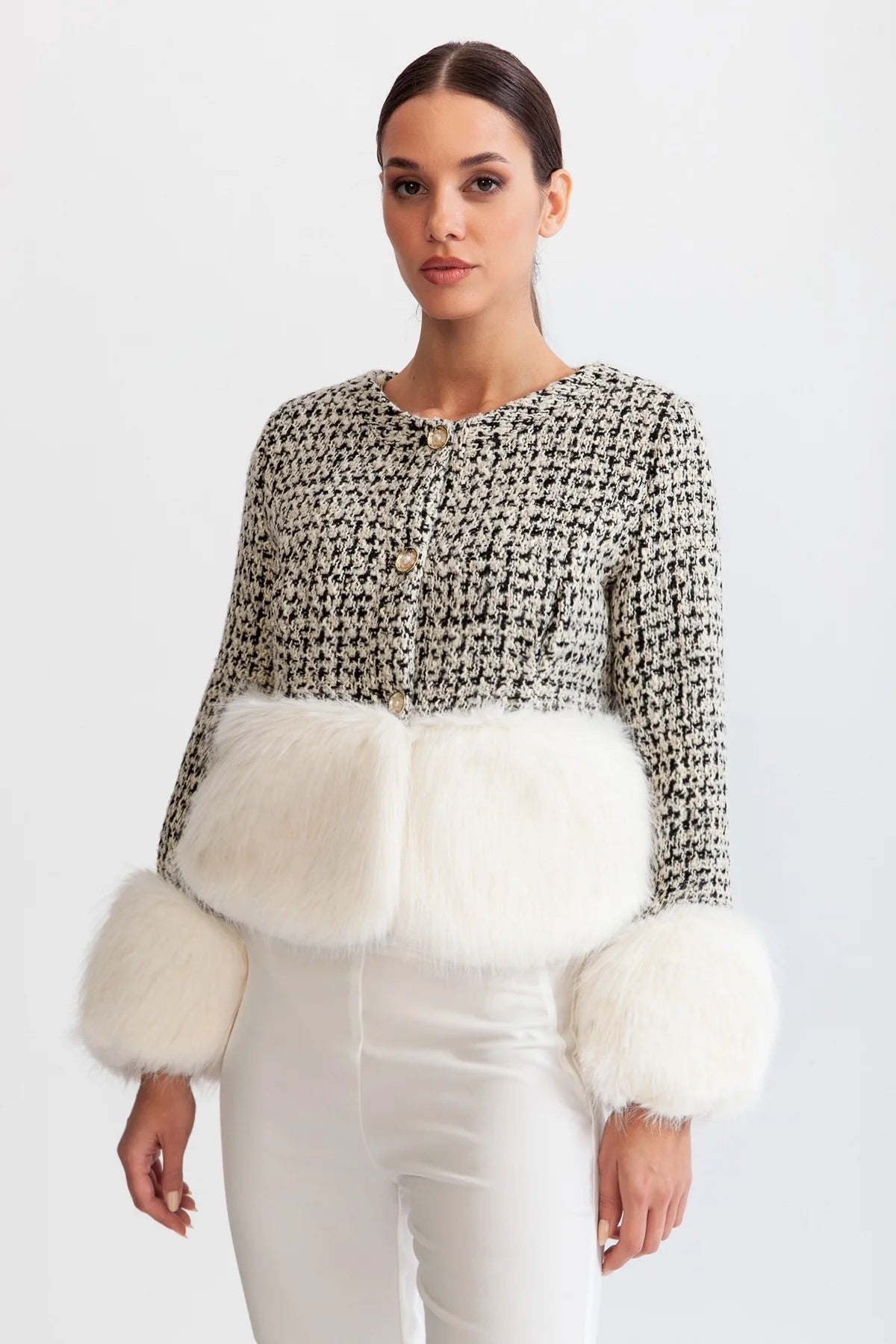 Faux fur black wool coat (8285817471214)