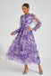 Floral purple mesh midi dress (Preorder)