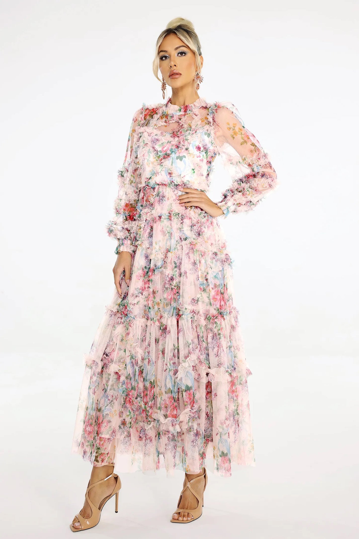 Winona floral mesh midi dress