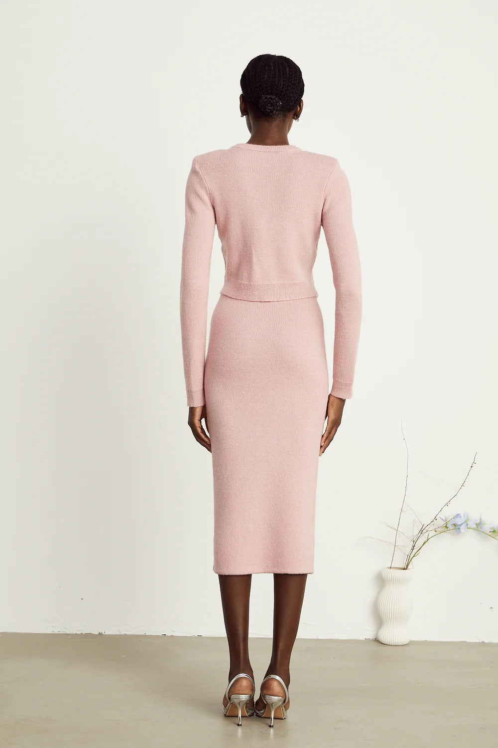 Prisca pink knit top/skirt set