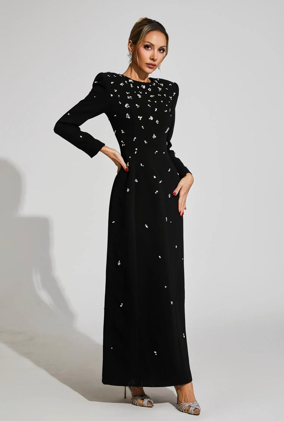 Black diamond long sleeves maxi dress