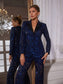 Blue sequins blazer suit set