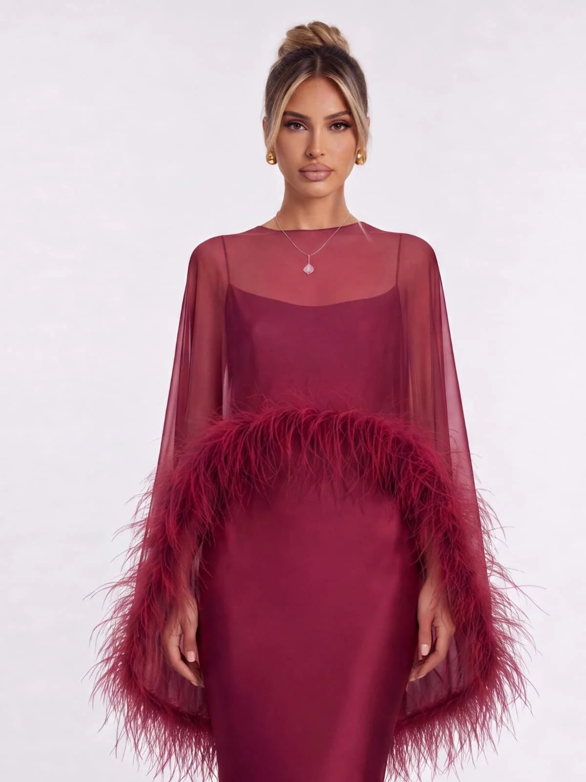 Amara Feather Cape Maxi Dress