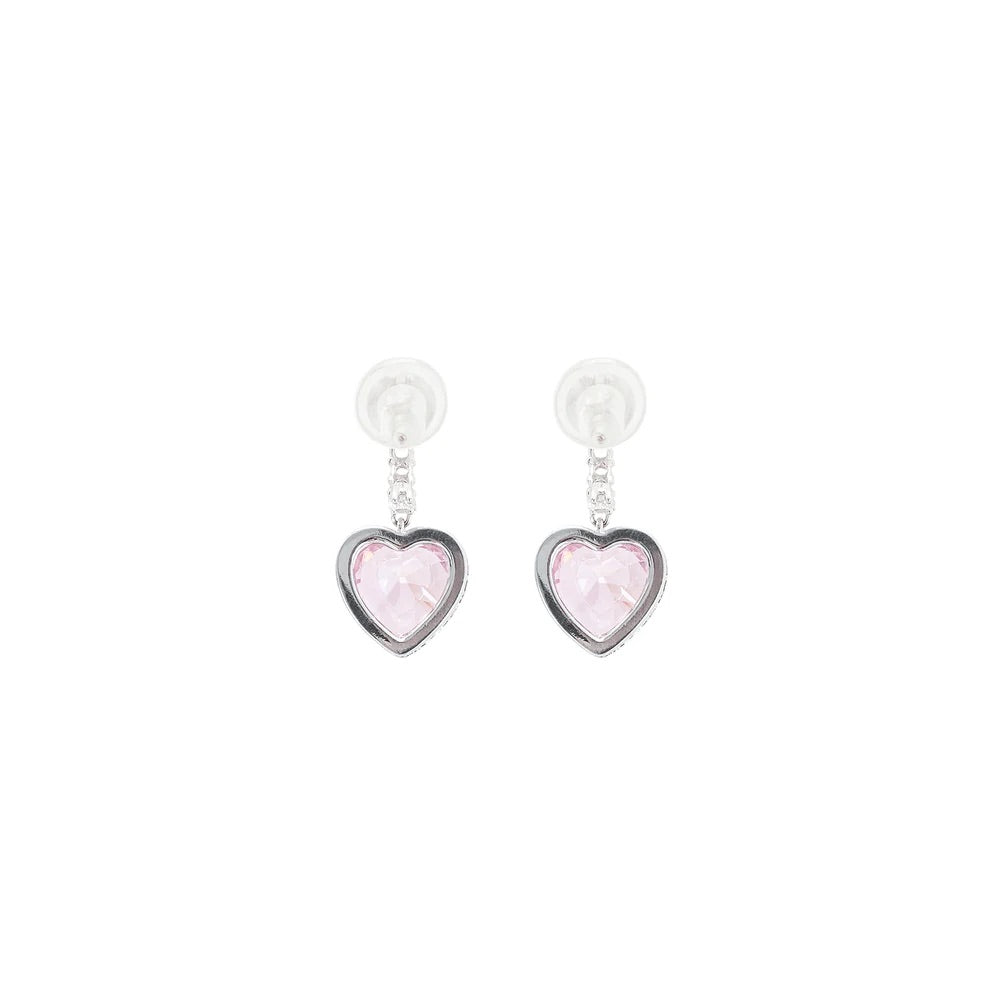 Pink heart pendant earrings