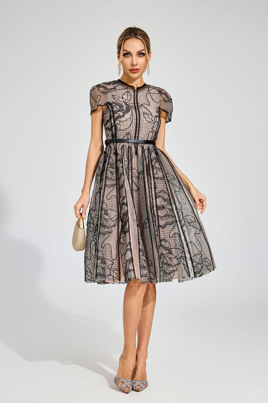 Noire Fleur Embroidered Mesh Dress