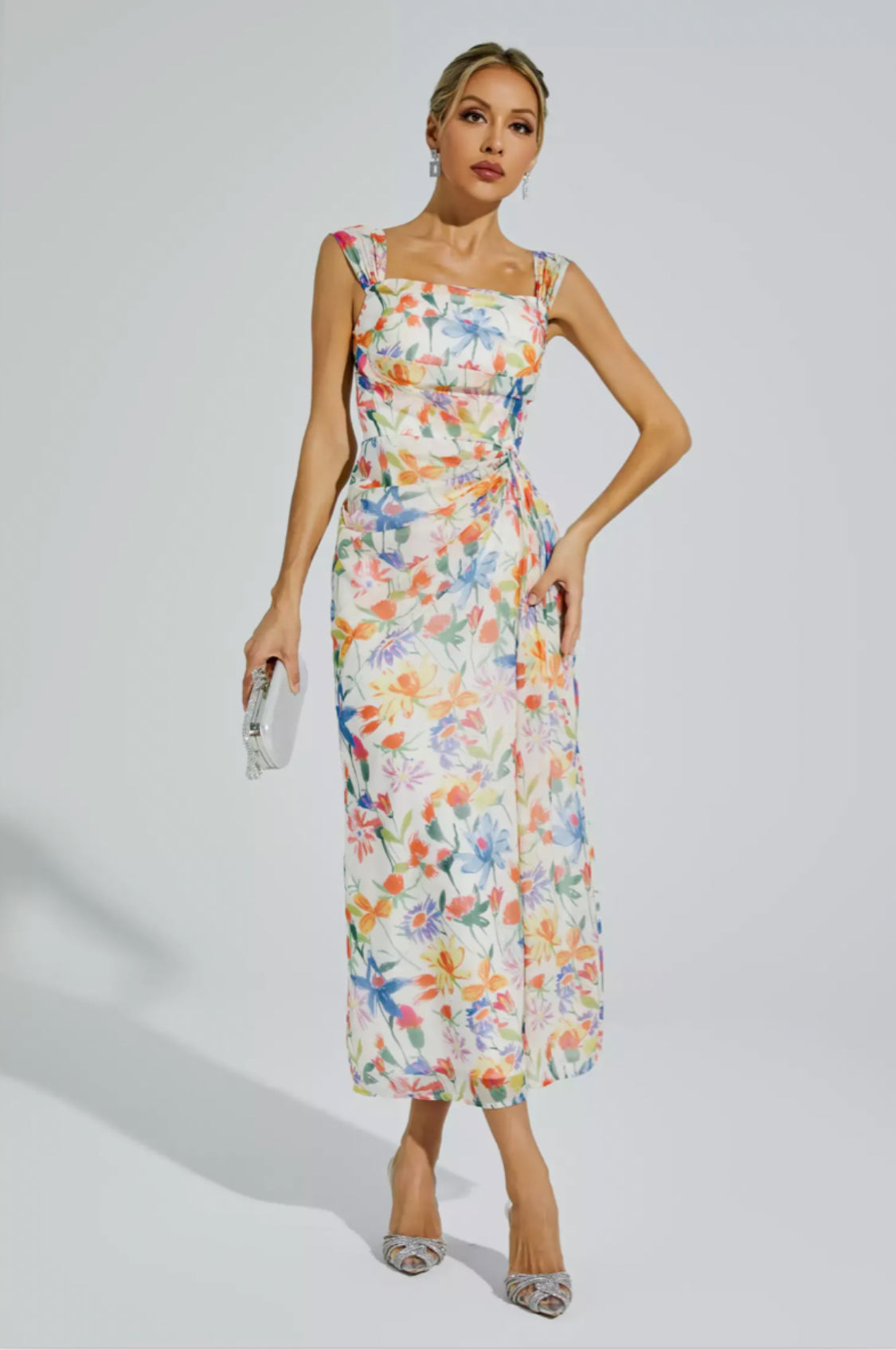 Debby orange floral maxi dress