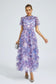 Floral purple short sleeves mesh midi dress (Preorder)