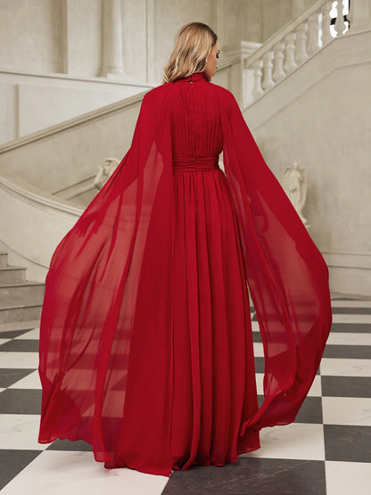 Velena High-Neck Cape Gown