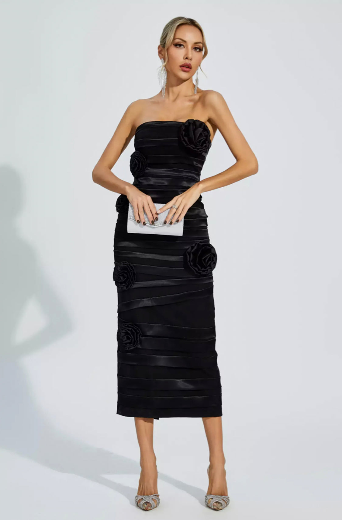 Mavis black flower midi dress
