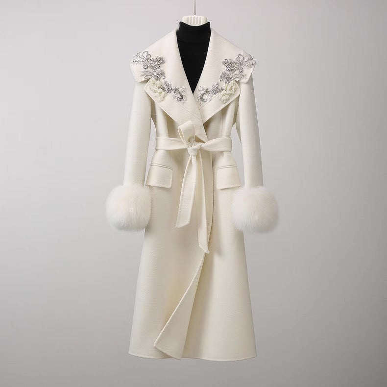 Amélie Embellished Wool-Fox Fur Coat