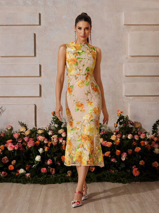 Solana  Flower  Midi Dress
