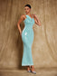 Sky blue sequin flower maxi dress