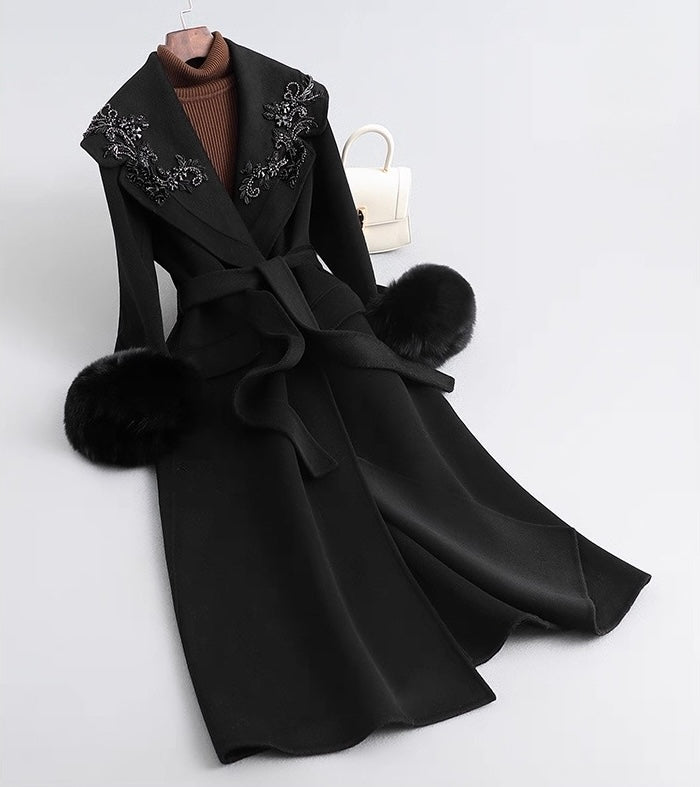 Amélie Embellished Wool-Fox Fur Coat