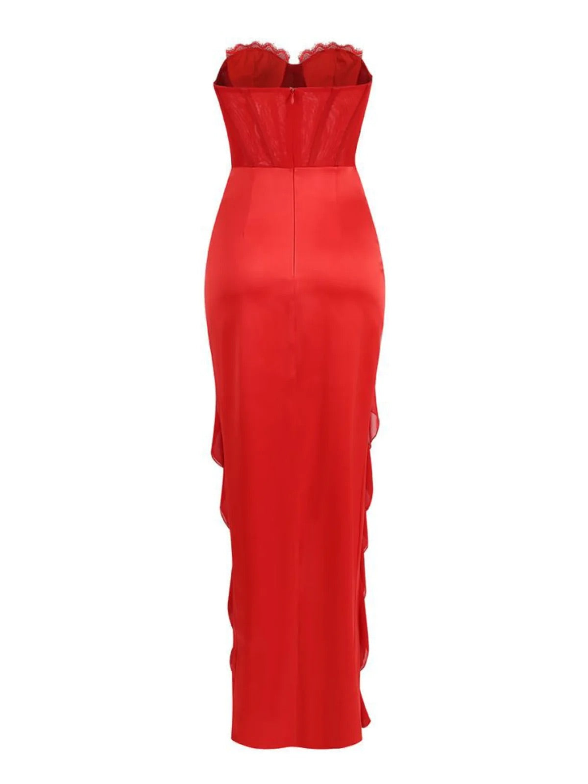 Red satin/lace corset style maxi dress (8293351325934)