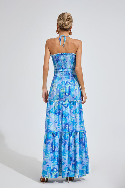 Azure Bloom Smocked Maxi Dress
