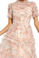 Floral pink short sleeves mesh midi dress (Preorder)