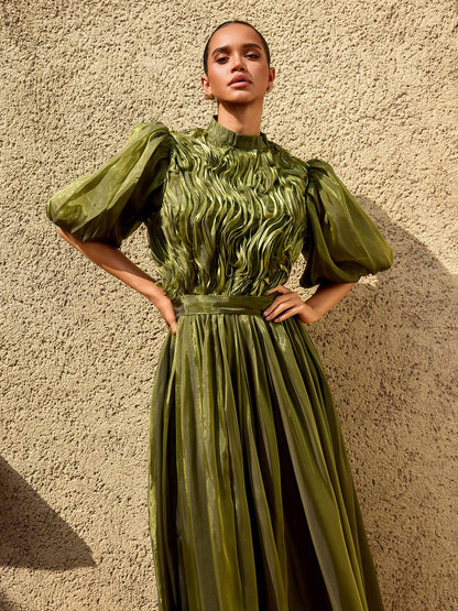 Olive Lumière Organza Gown