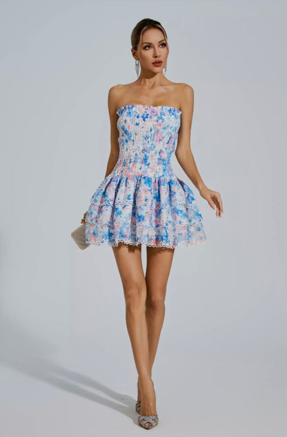Mercy floral mini dress/ Blue