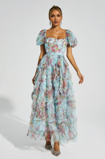 Arlette bubble sleeve maxi dress - Blue