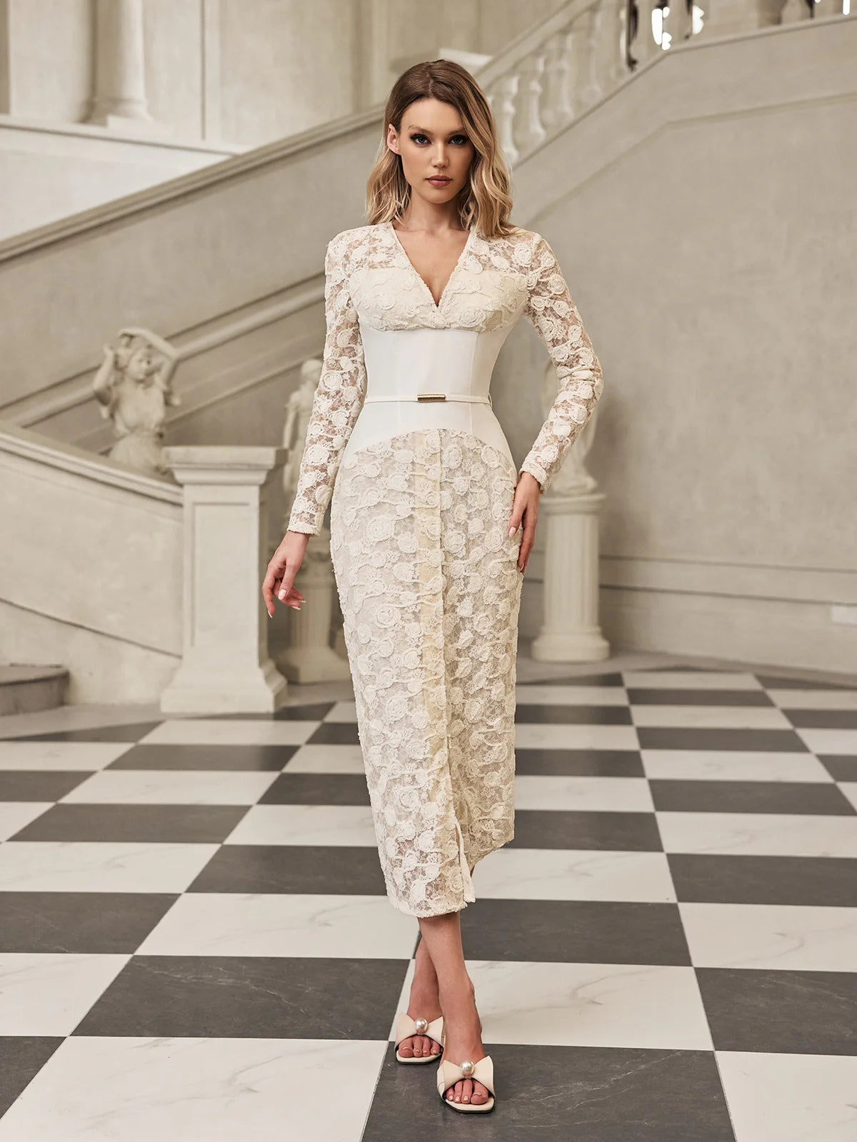 Fleur Embroidered Tulle Midi Dress
