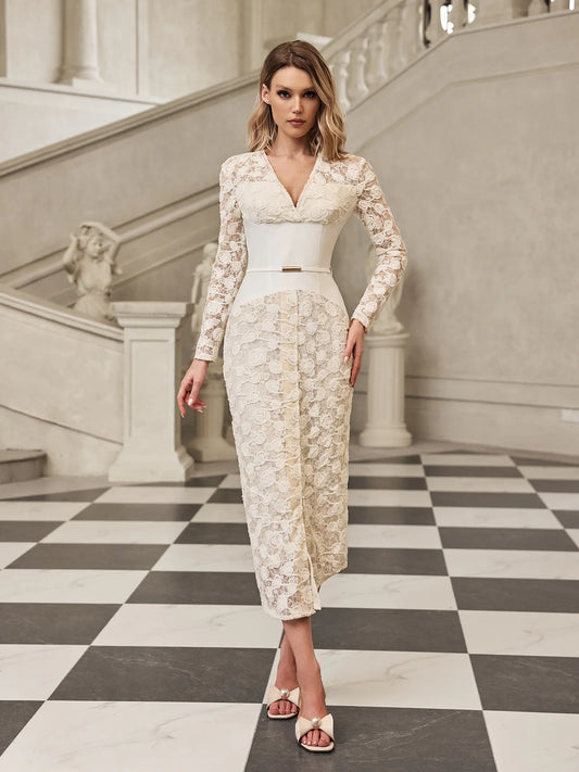 Fleur Embroidered Tulle Midi Dress
