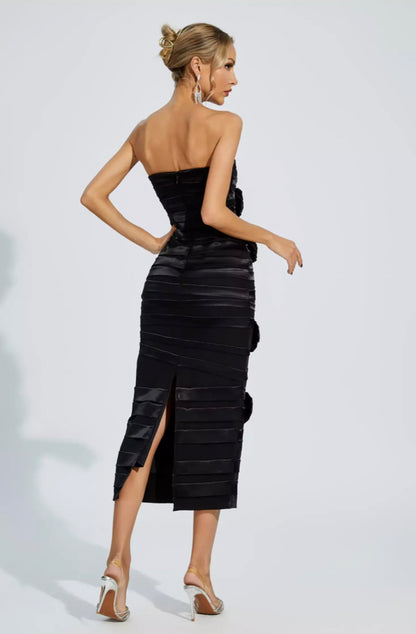 Mavis black flower midi dress