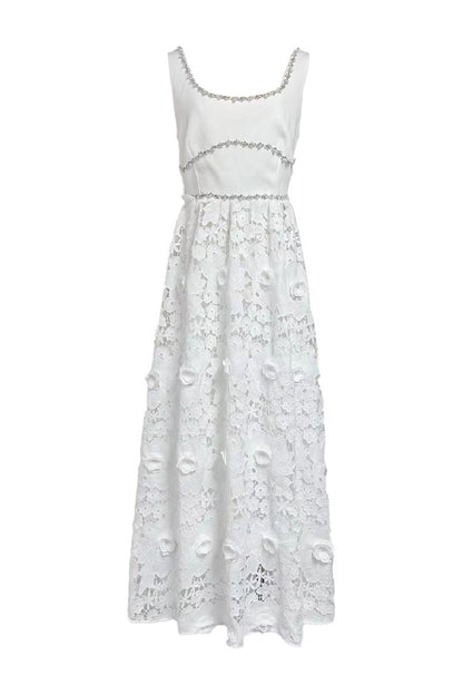 Livia Flower Embroidered Crystal Midi Dress