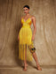 Yellow fringe bandage mini dress