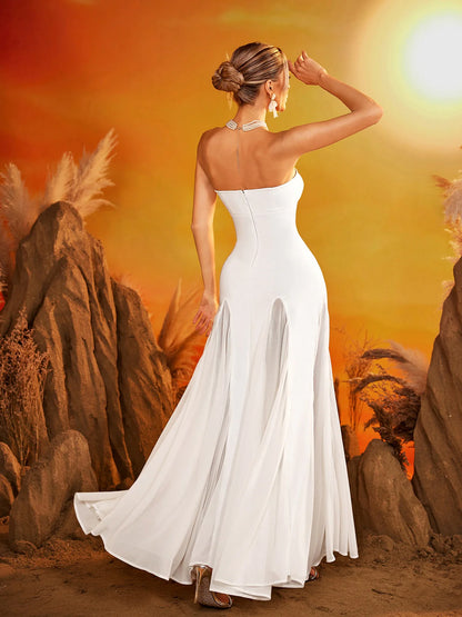 Valentina Strapless Flare Gown – Pure White