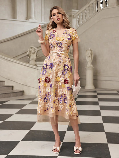 Fleur Embroidered Tulle Midi Dress