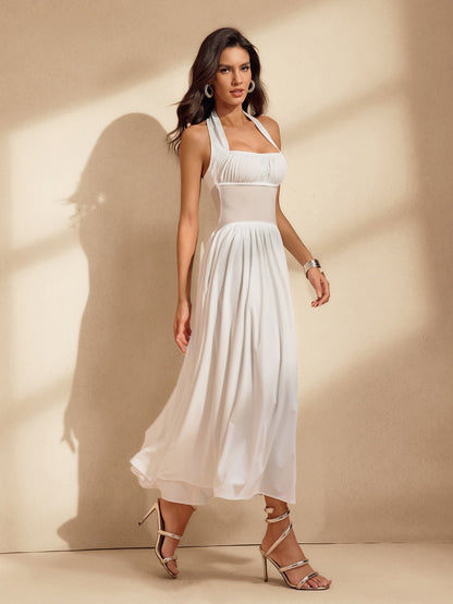 Isla Halter Pleated Midi Dress