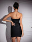 Crystal strapless black mini dress