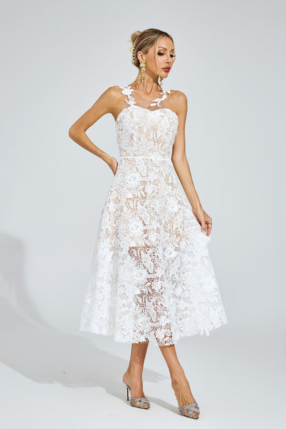 Amélie White Floral Lace Midi Dress