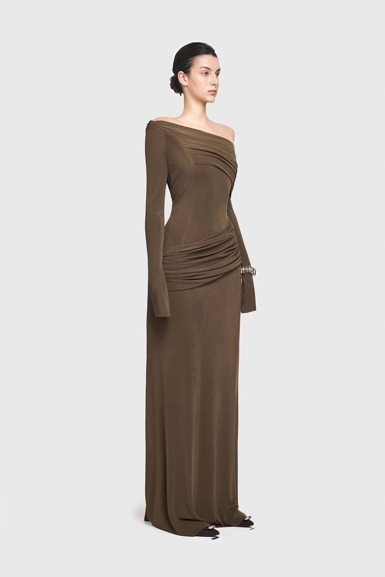 Cassia One-Shoulder Draped Gown