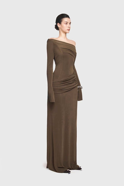 Cassia One-Shoulder Draped Gown