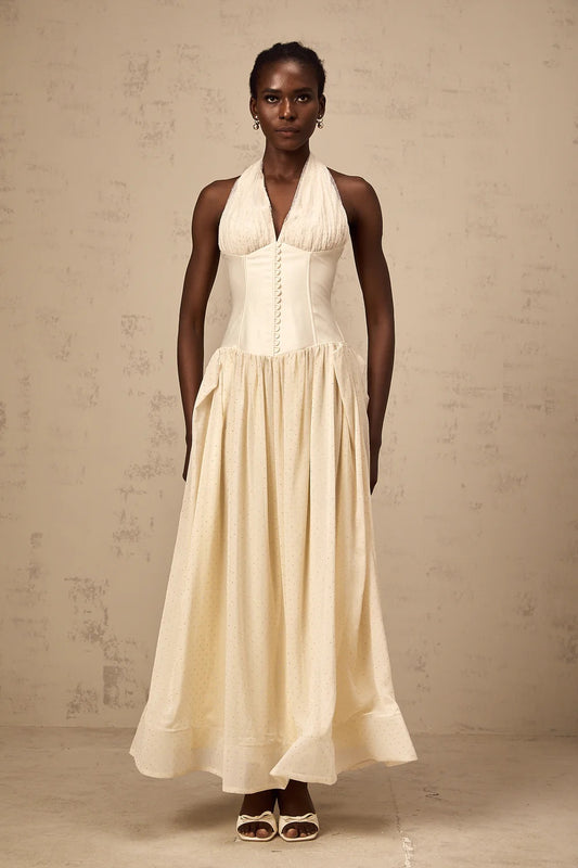 Vanilla cream tulle maxi dress