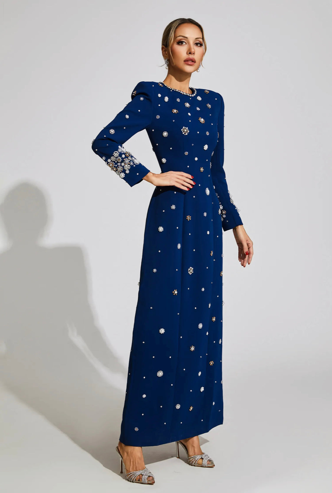 Blue diamond long sleeves maxi dress