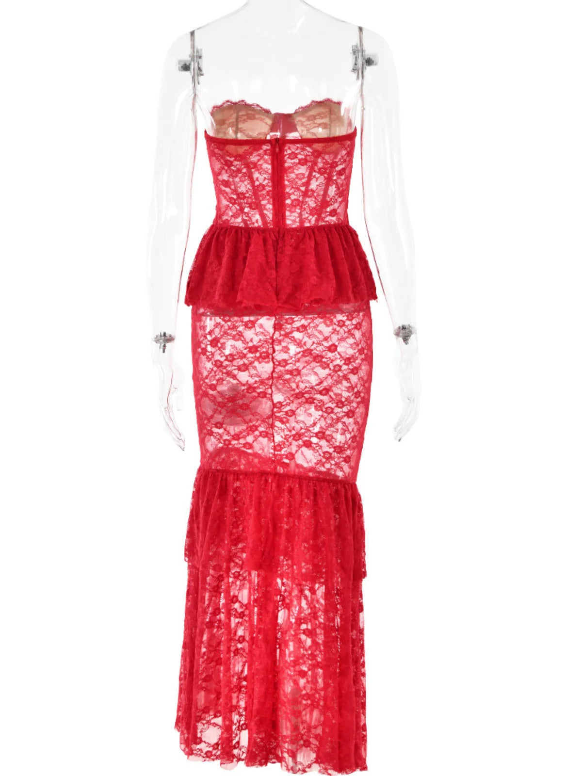 Prima red lace maxi dress