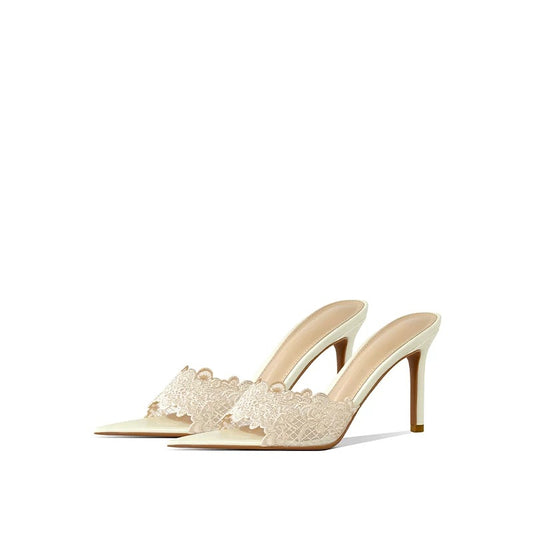 Midnight Lace Mule Heels