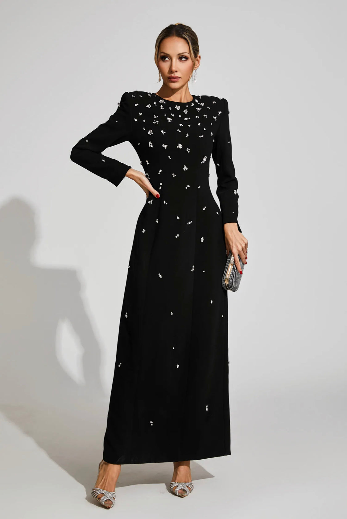 Black diamond long sleeves maxi dress