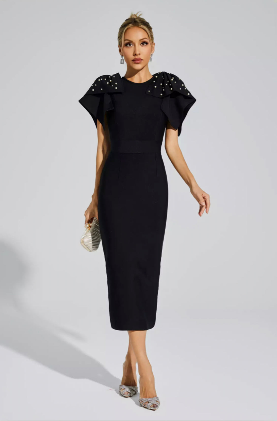 Kassidy beads embellished black midi dress